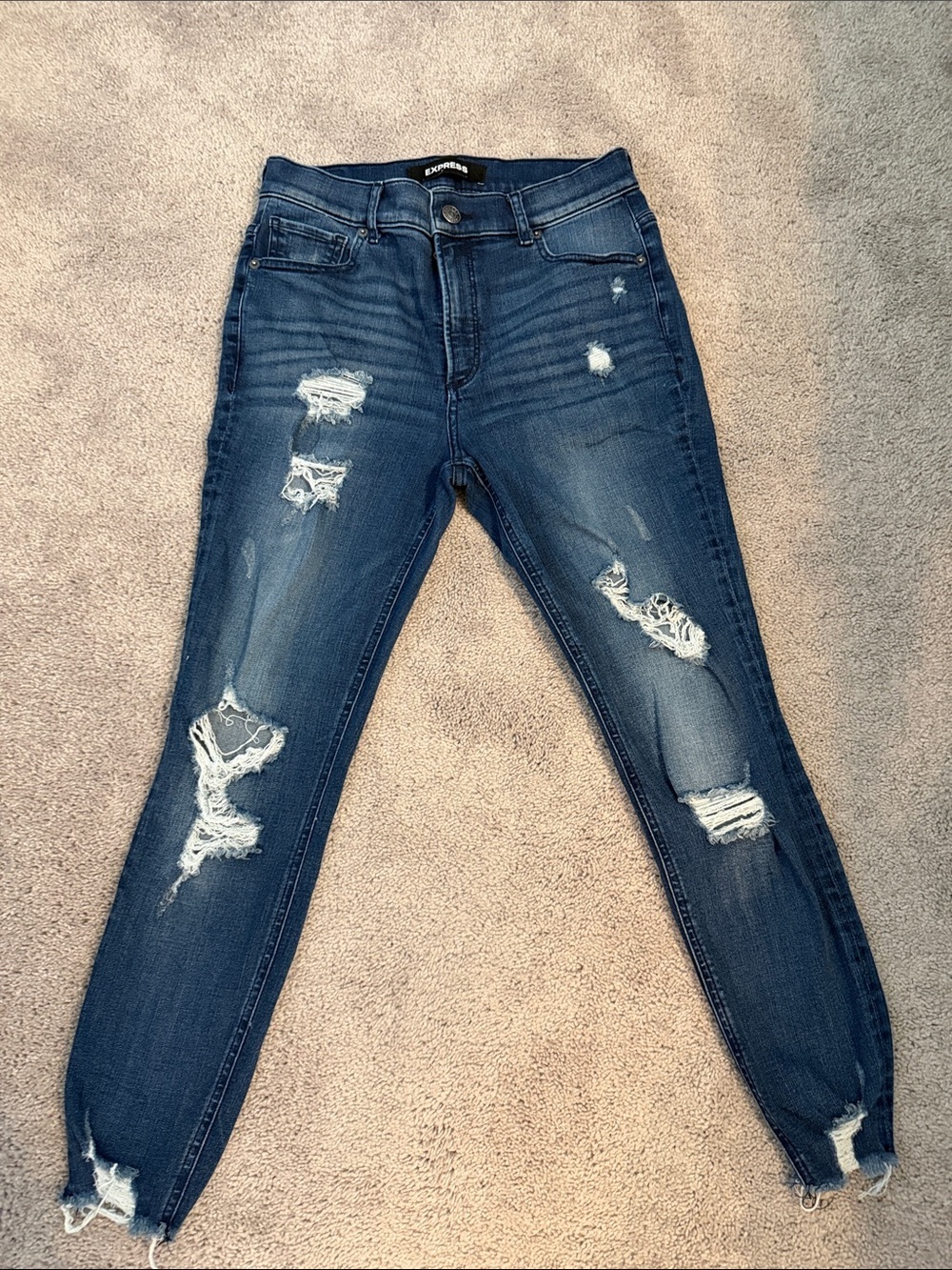Express Medium Blue Ripped Ankle High Rise